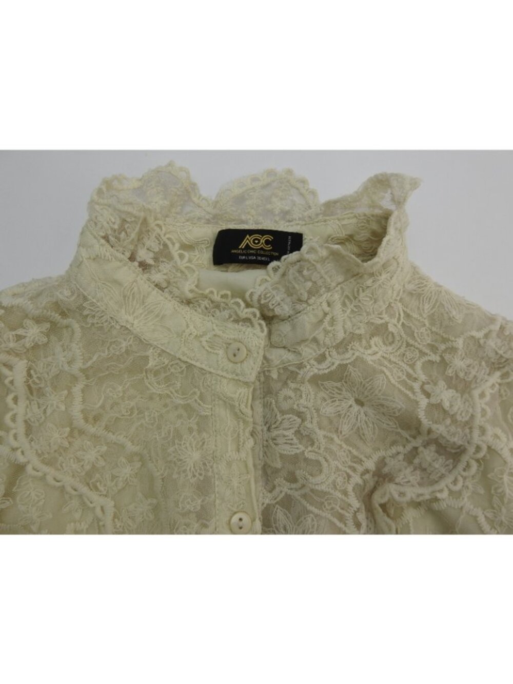 Angelic Chic Collection Lace Blouse Womens Large 36 Ivory Victorian Boho Top - Picture 10 of 15